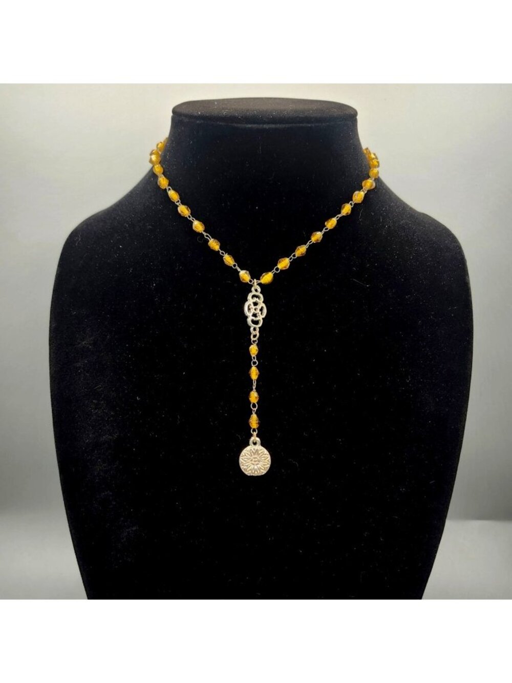 Amber Beaded Necklace With Silver-Tone Sun Charm Pendant & Lobster Clasp